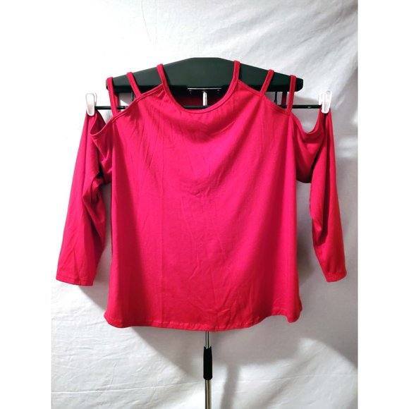Red Top with Long Cut Out Sleeves with Straps - Picture 2 of 7